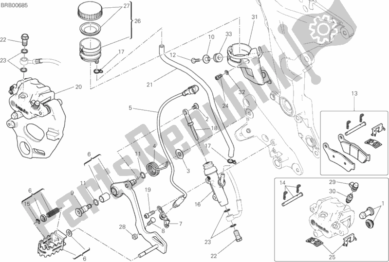 All parts for the Rear Braking System of the Ducati Multistrada 1260 Enduro USA 2019